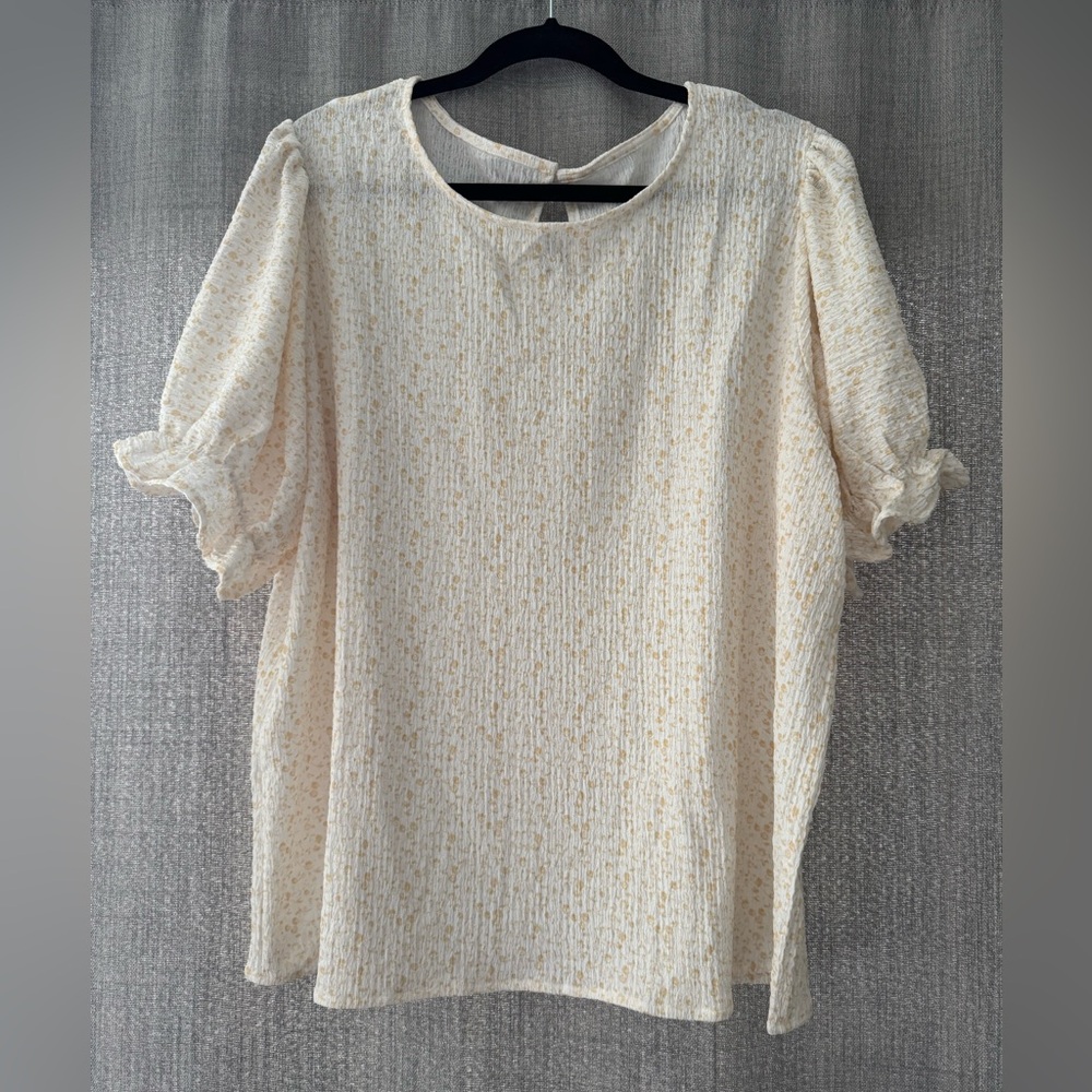 New Elegant Cream and Yellow Women's Top with Ruffled Sleeves